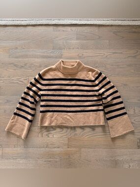 J.Crew Women’s Striped Cropped Mock Neck Sweater - Tan and Black